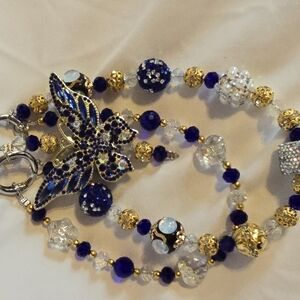 Elegant Blue and Gold Butterfly Accessory Chain